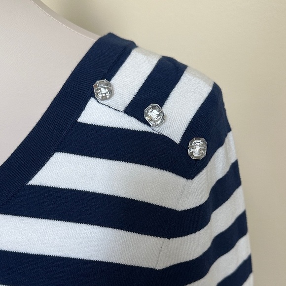 Minnie Rose Preppy Navy and White Striped Long Sleeve Dress - Picture 3 of 4